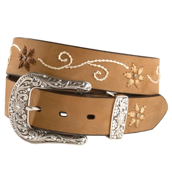 Embroidered Western Belt with Rhinestones by Nocona - Picture 7 of 9